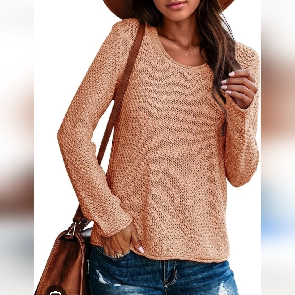 Quinn Women's Peach Knit Crochet Sweater Size Medium